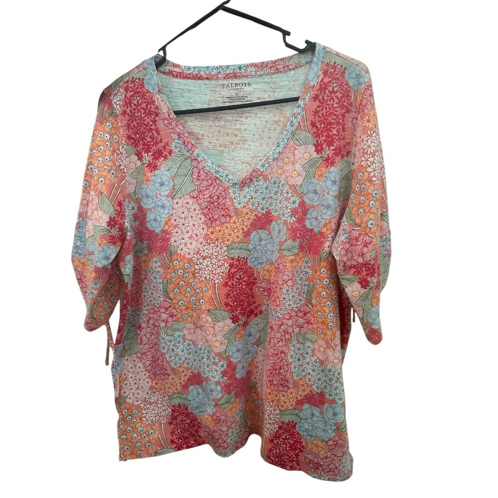 Talbots Plus Top for Woman 3/4 Sleeves V Neck Sz 1X Floral Multicolor